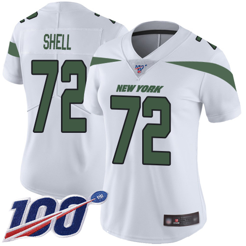 New York Jets Limited White Women Brandon Shell Road Jersey NFL Football #72 100th Season Vapor Untouchable